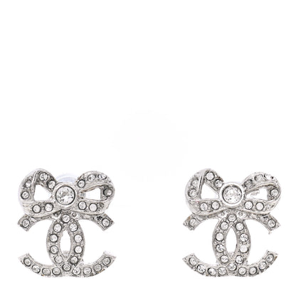 Chanel Crystal CC Bow Dangle Earrings Silver 1 of 5