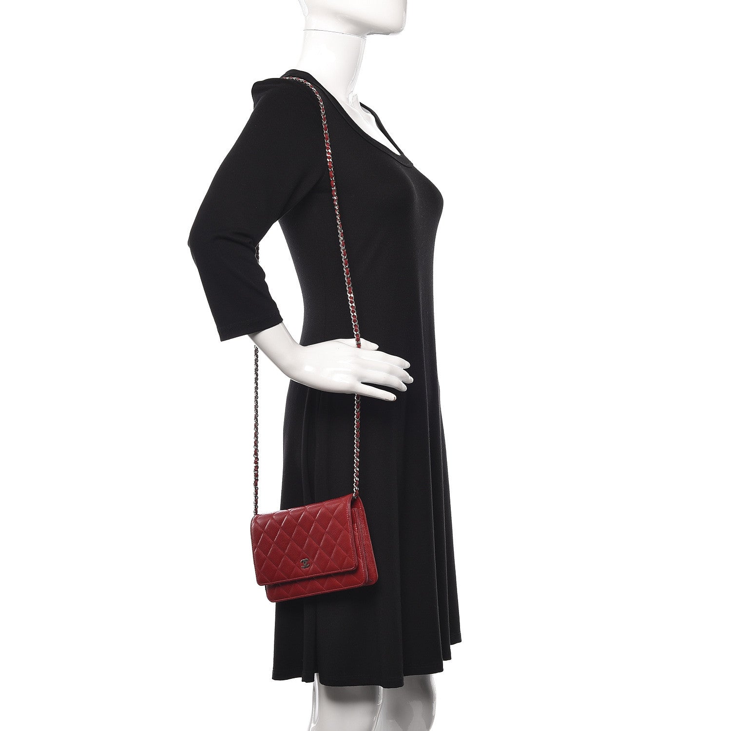 Chanel Caviar Quilted Wallet on Chain WOC Red 2 of 14