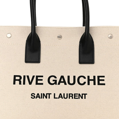 Saint Laurent Linen Calfskin Small Rive Gauche Tote Greggio Natural 8 of 10