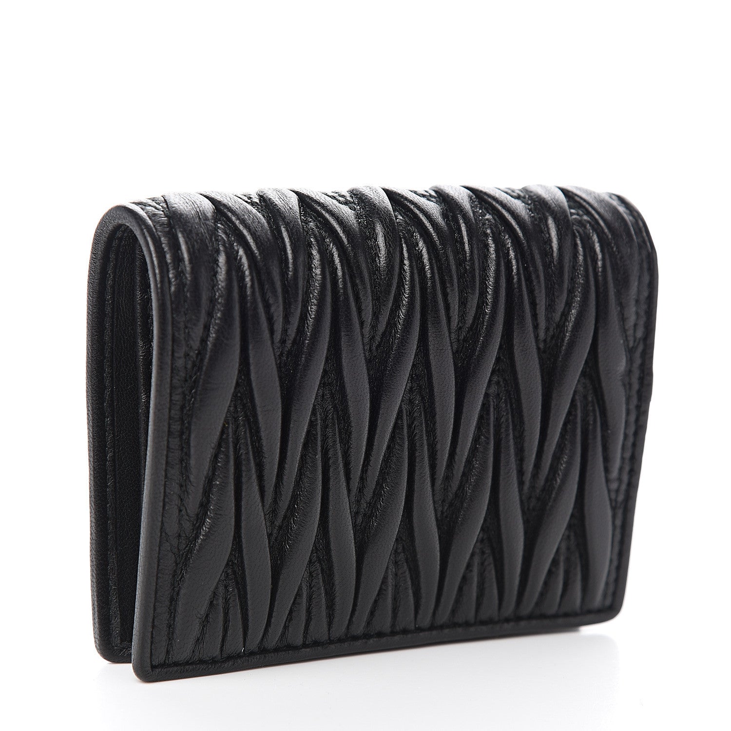 Miu Miu Nappa Matelasse Crystal Logo Compact Wallet Black 2 of 8