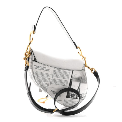 Christian Dior Calfskin Newspaper Printed Saddle Bag With Strap Black White 3 of 11