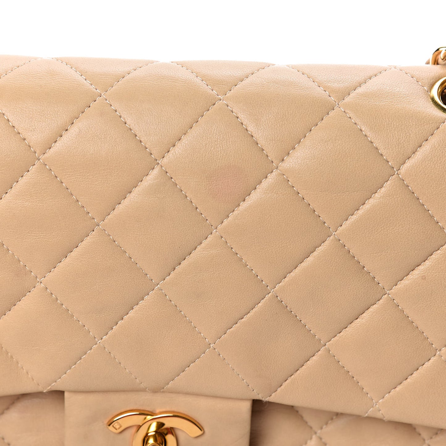 Lambskin Quilted Medium Double Flap Beige