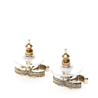 Chanel Pearly White Crystal CC Earrings Gold 3 of 5