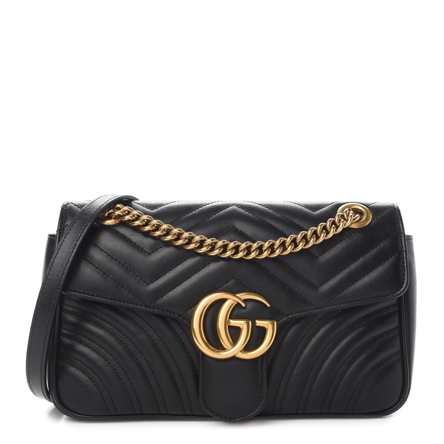 Gucci Calfskin Matelasse Small GG Marmont Shoulder Bag Black 1 of 8