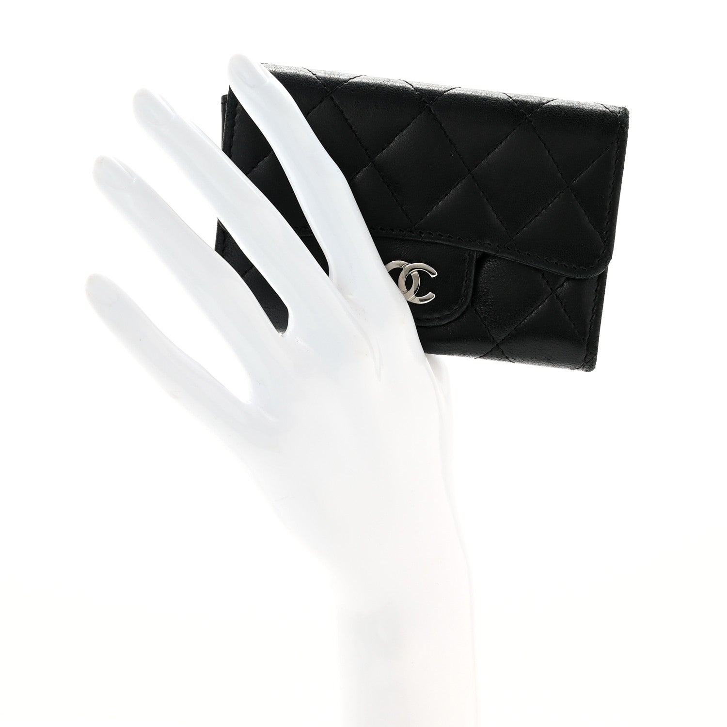 Chanel Lambskin Quilted Flap Card Holder Wallet Black 2 of 8