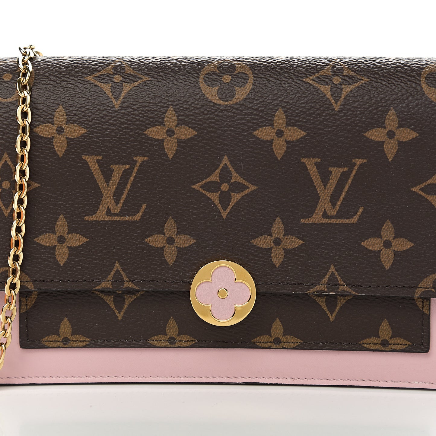 Monogram Flore Chain Wallet Rose Ballerine