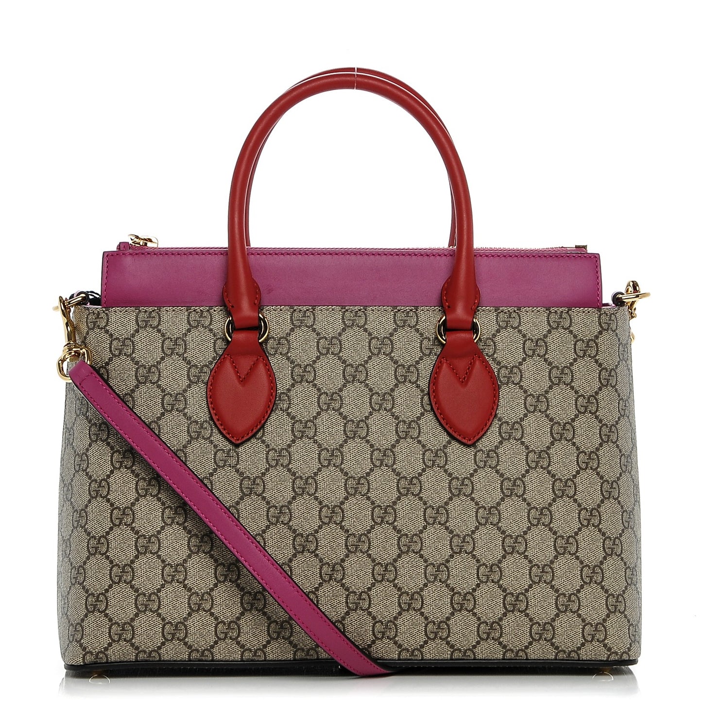 GG Supreme Monogram Moon Calfskin Small Zip Top Tote Beige Ebony Hibiscus Red New Rosette