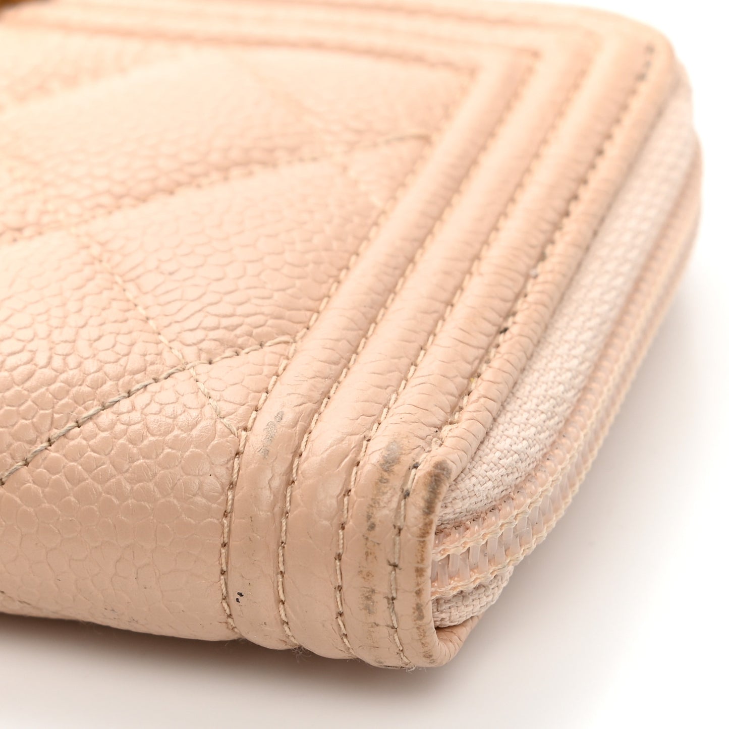 Caviar Quilted Small Boy Zip Around Wallet Beige