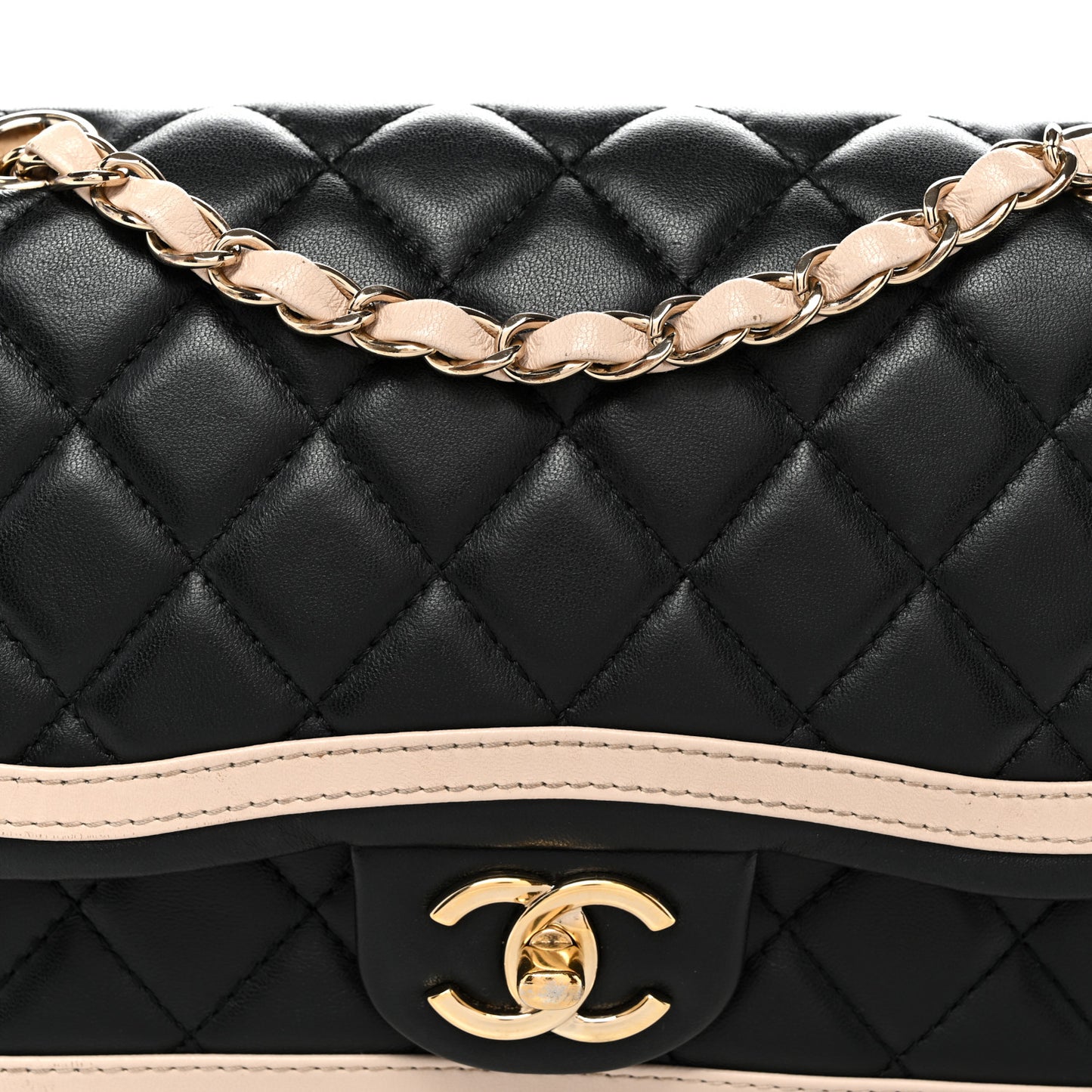 Lambskin Quilted Bicolor Flap Black Beige