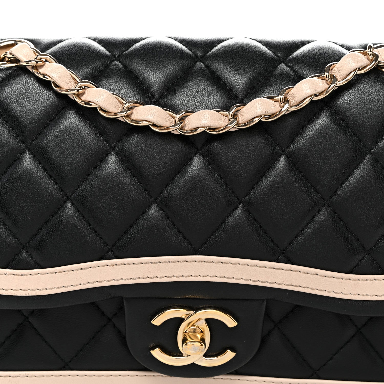 Chanel Lambskin Quilted Bicolor Flap Black Beige 8 of 10