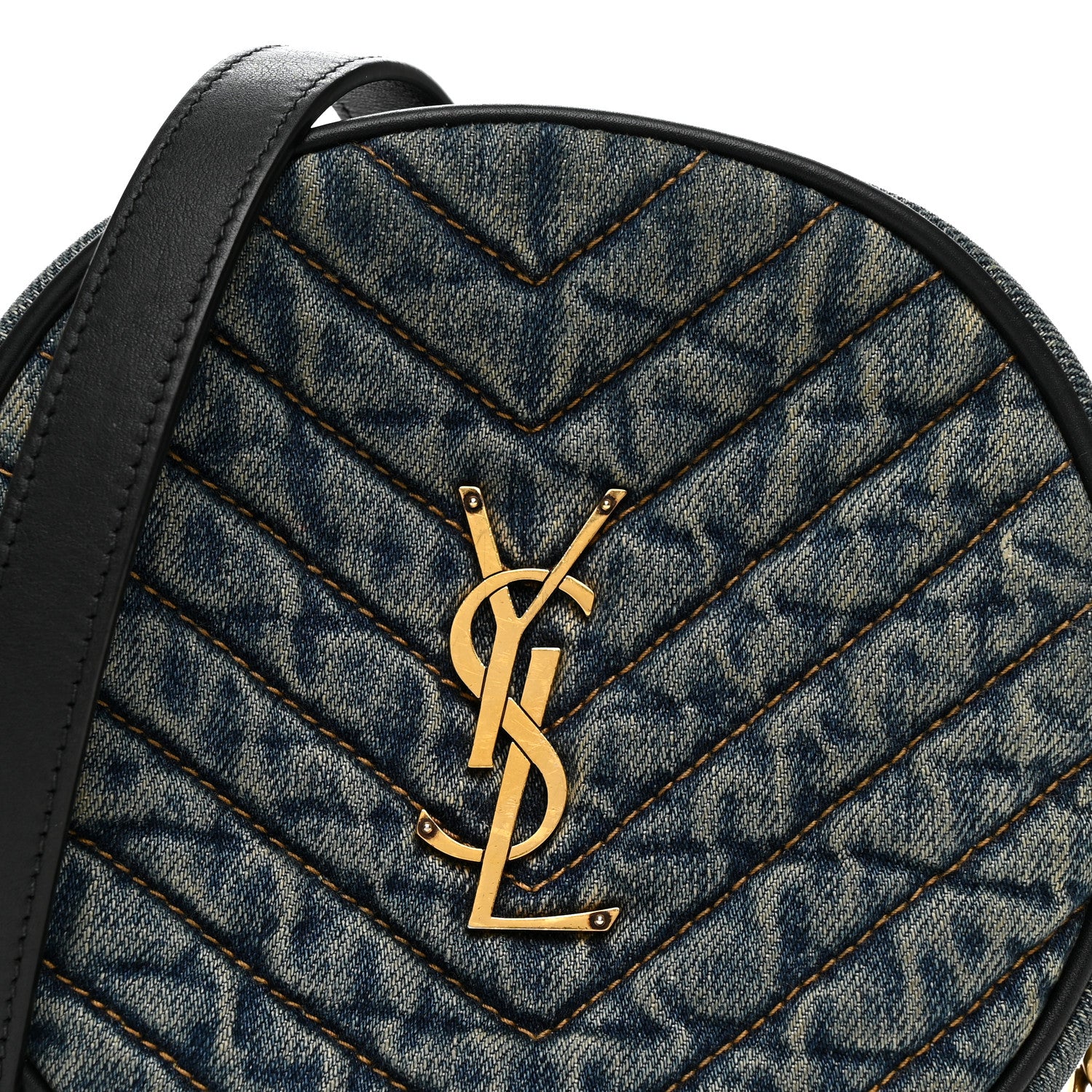 Saint Laurent Denim Quilted Monogram Round Crossbody Bag Rodeo Blue 7 of 10