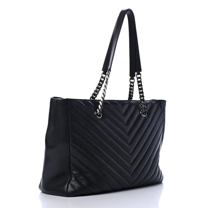 Saint Laurent Sheepskin Matelasse Chevron Large Monogram Shopping Bag Black 2 of 5