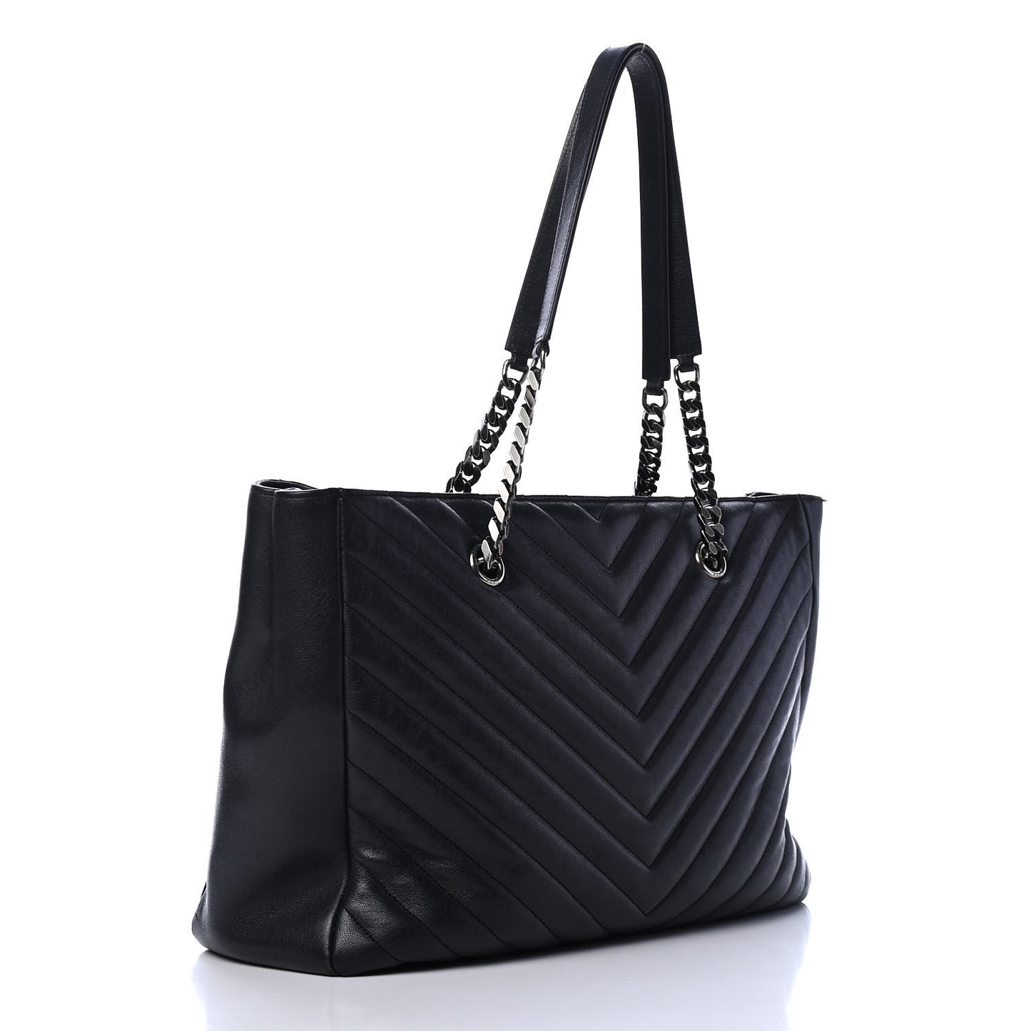 Sheepskin Matelasse Chevron Large Monogram Shopping Bag Black