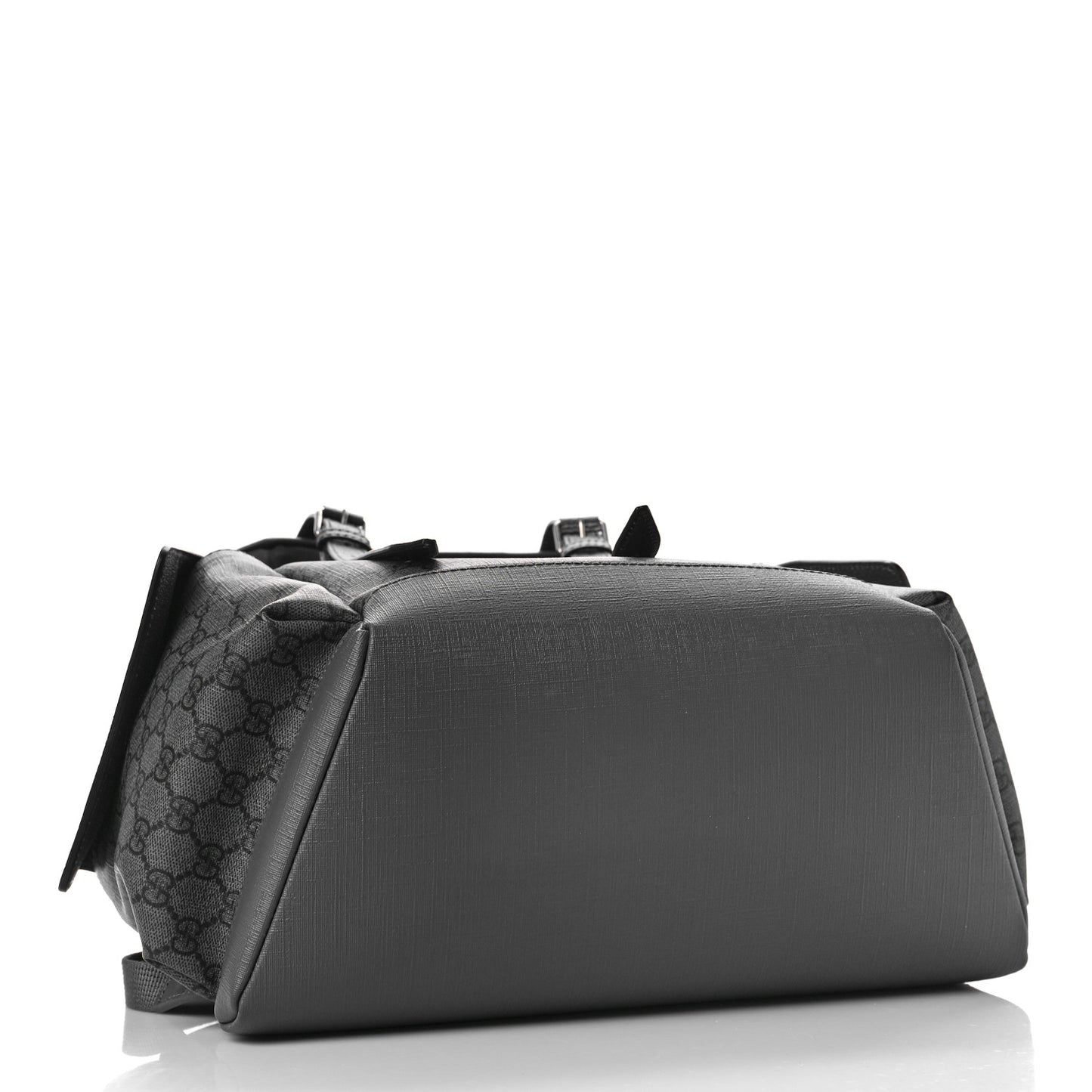 GG Supreme Monogram Textured Dollar Calfskin Medium Ophidia Double Buckle Backpack Grey Black Graphite Grey