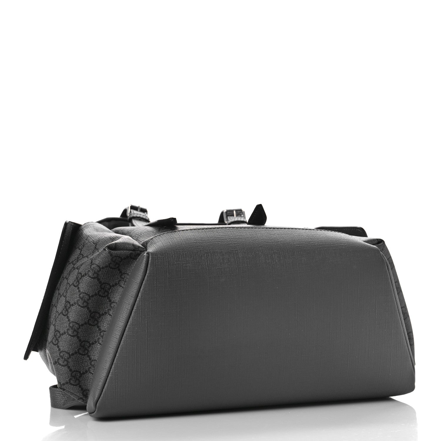 Gucci GG Supreme Monogram Textured Dollar Calfskin Medium Ophidia Double Buckle Backpack Grey Black Graphite Grey 3 of 7