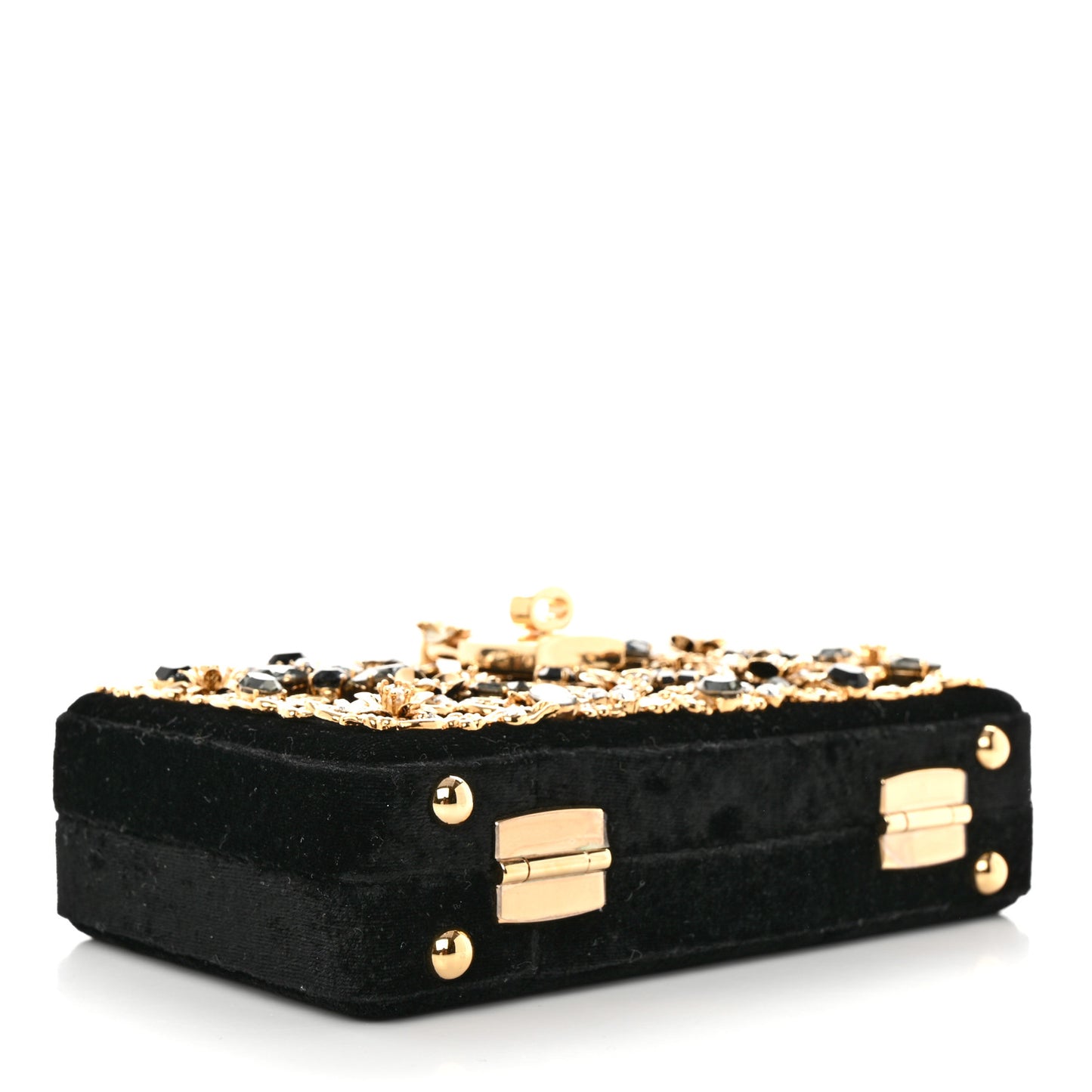 Velvet Crystal Floral Dolce Box Clutch Black