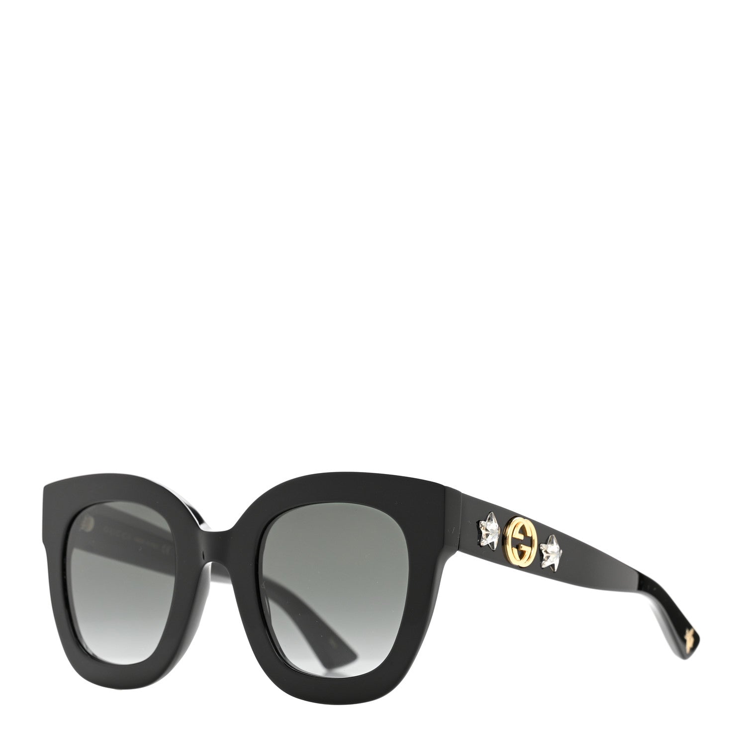 Gucci Acetate Crystal Star Round Frame Sunglasses GG0208S Black 1 of 6