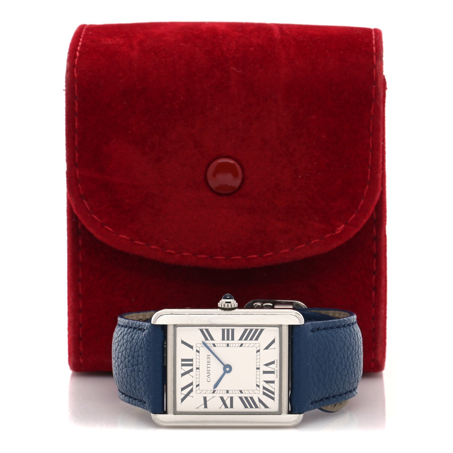 Stainless Steel Calfskin 27mm Tank Solo Quartz Watch Blue