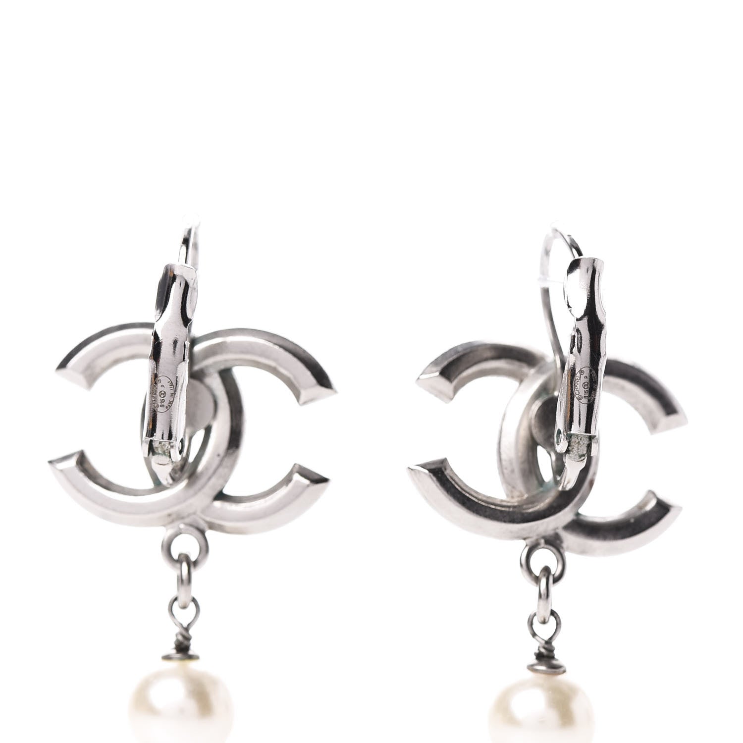 Chanel Baguette Crystal Pearl CC Drop Earrings Silver 3 of 4