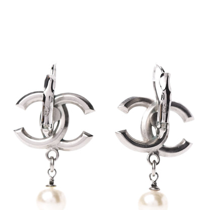 Chanel Baguette Crystal Pearl CC Drop Earrings Silver 3 of 4