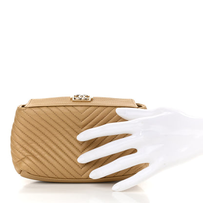 Chanel Aged Calfskin Chevron Boy Cosmetic Pouch Beige 2 of 11