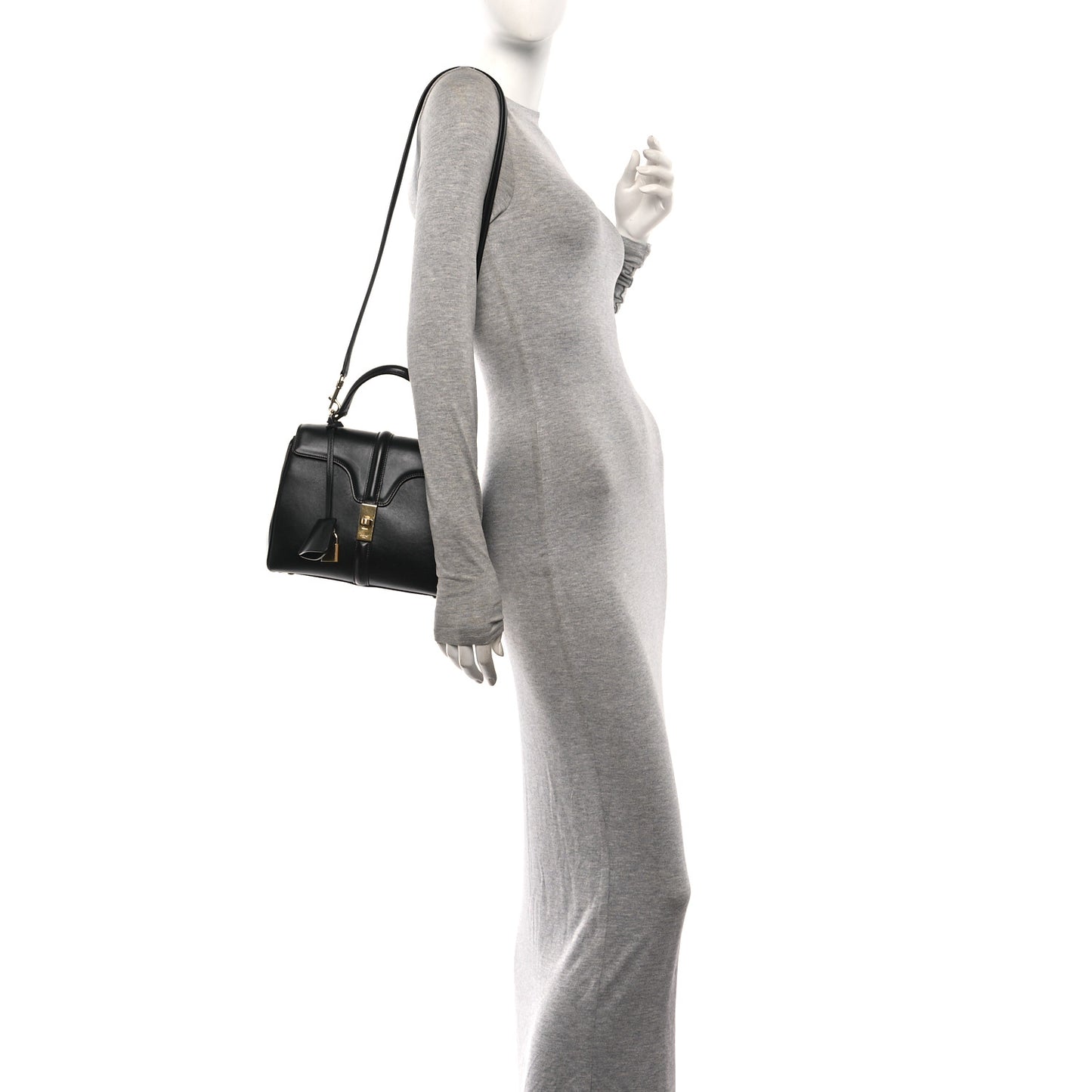 Satinated Calfskin Small 16 Top Handle Bag Black