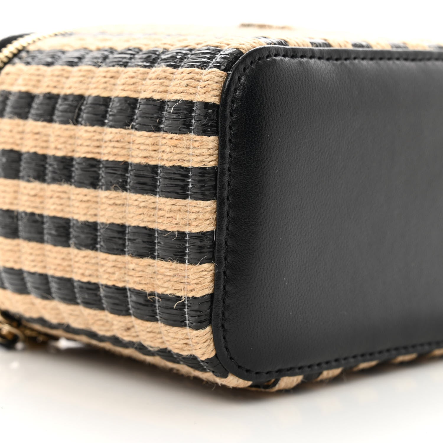 Chanel Raffia Jute Striped Small Vanity Case With Chain Black Beige 8 of 10