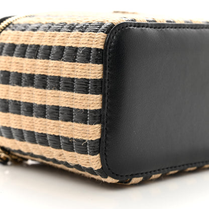 Chanel Raffia Jute Striped Small Vanity Case With Chain Black Beige 8 of 10