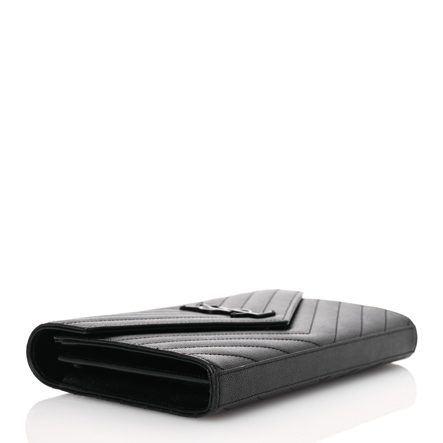 Saint Laurent Grain De Poudre Matelasse Chevron Monogram Monochrome Envelope Chain Wallet Black 4 of 15