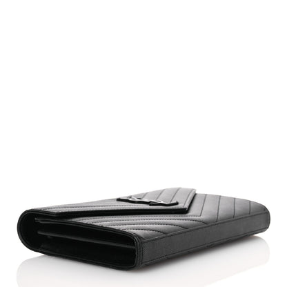 Saint Laurent Grain De Poudre Matelasse Chevron Monogram Monochrome Envelope Chain Wallet Black 4 of 15