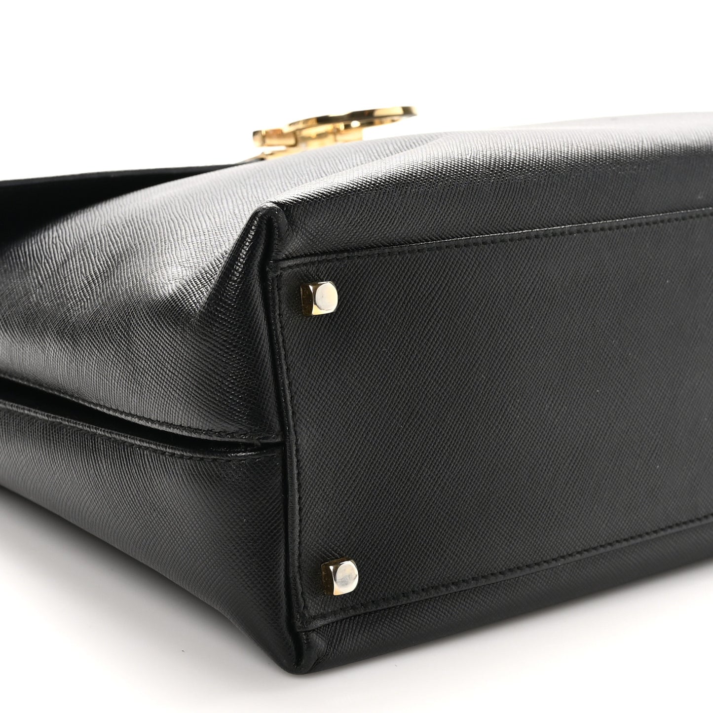 Hammered Calfskin Gancini Top Handle Bag Black