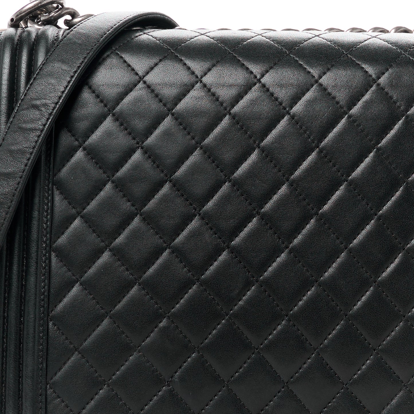 Lambskin Quilted Large Boy Flap Black