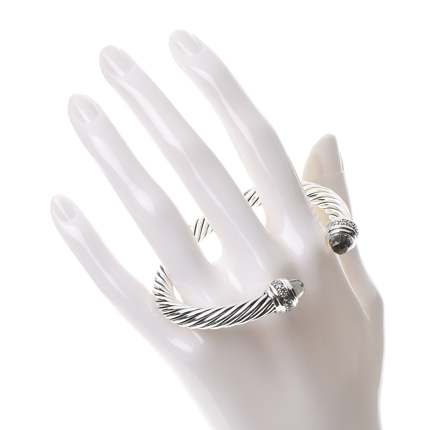 David Yurman Sterling Silver Diamond Prasiolite 7mm Cable Classics Bracelet 2 of 5
