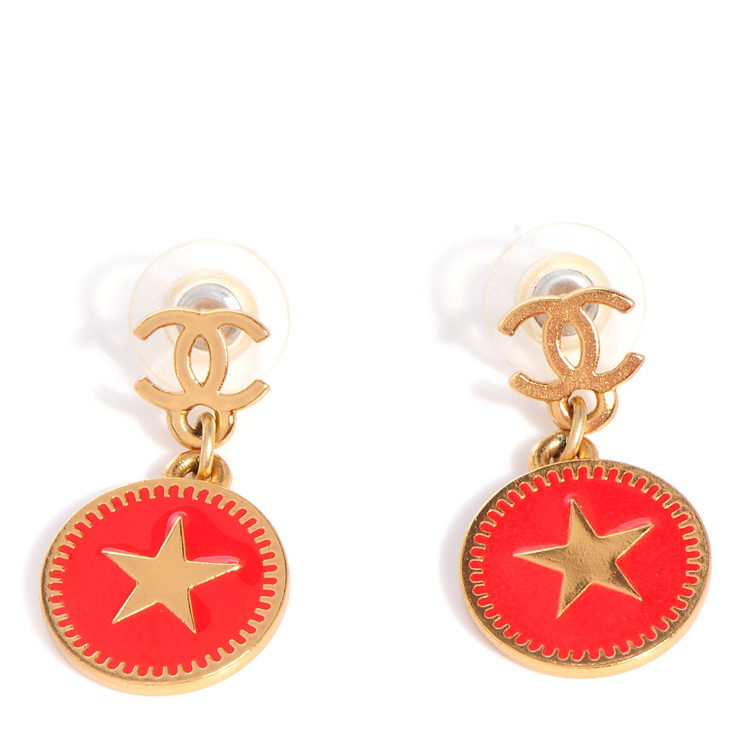 Enamel CC Star Drop Earrings Gold Red