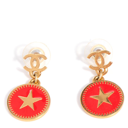 Chanel Enamel CC Star Drop Earrings Gold Red 1 of 5