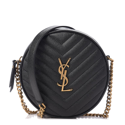 Saint Laurent Grain De Poudre Matelasse Chevron Quilted Round Vinyle Camera Bag Black 1 of 8