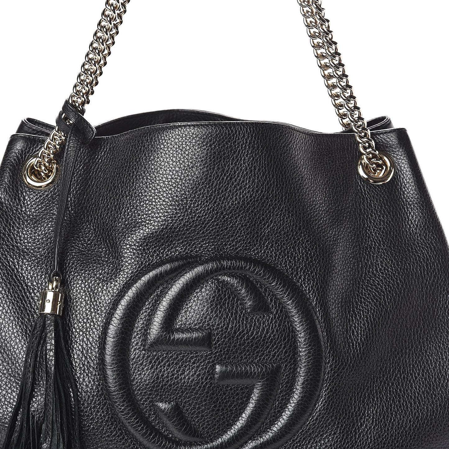 Pebbled Calfskin Large Soho Chain Shoulder Bag Black