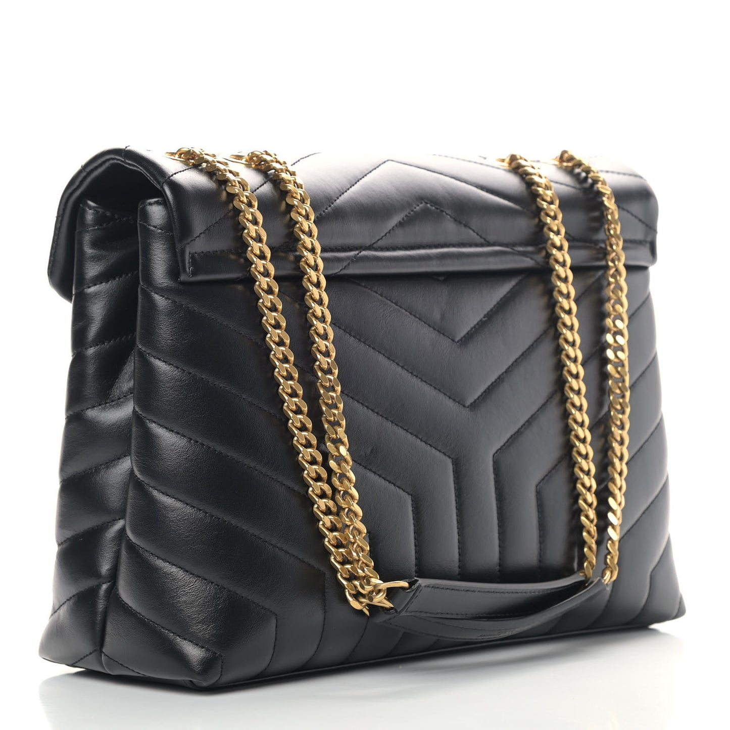 Calfskin Y Quilted Monogram Medium Loulou Chain Satchel Black