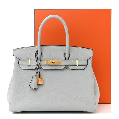 Hermes Taurillon Clemence Birkin 30 Bleu Pale 12 of 12