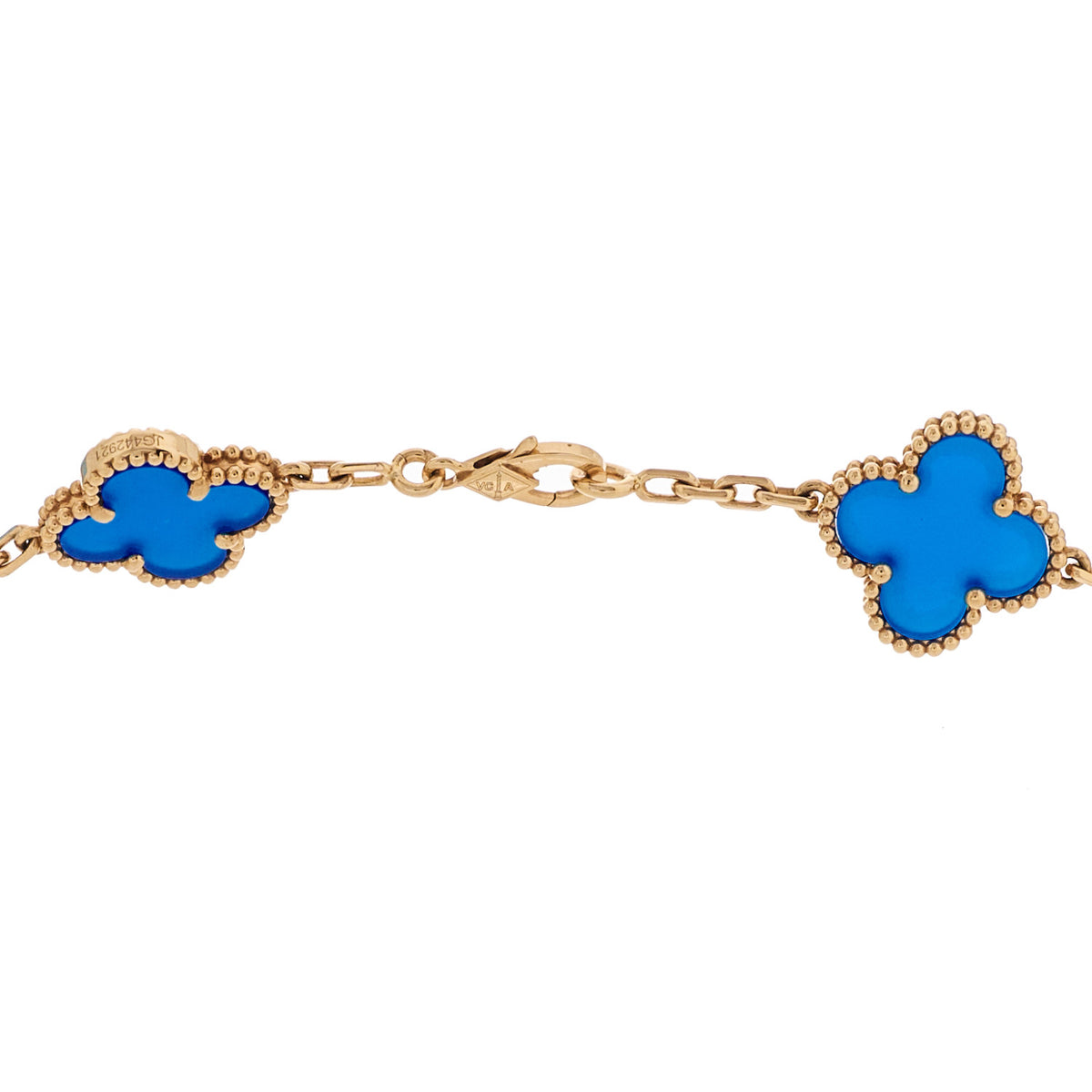 Van Cleef & Arpels 18K Yellow Gold Blue Agate 10 Motifs Vintage Alhambra Necklace 4 of 7