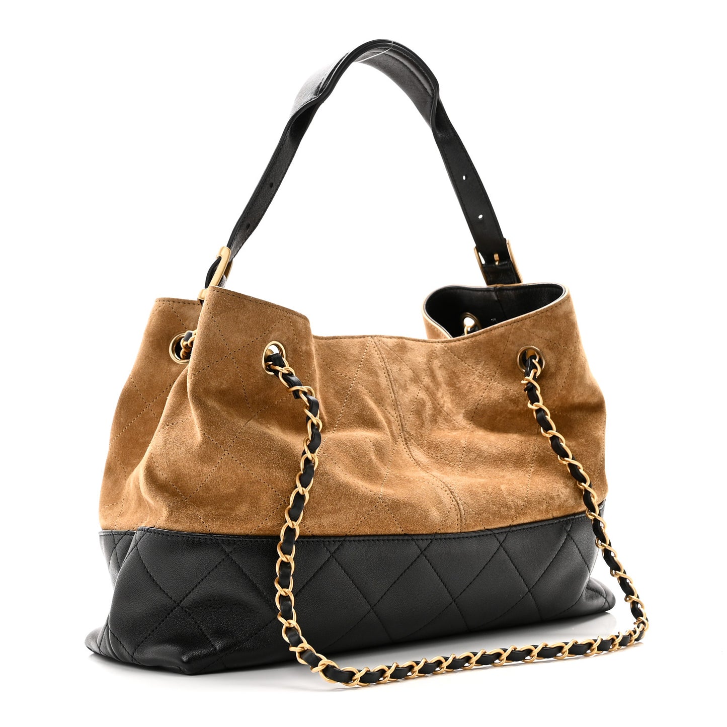 Suede Calfskin Shiny Lambskin Quilted Small Coco Base Shopping Bag Beige Black