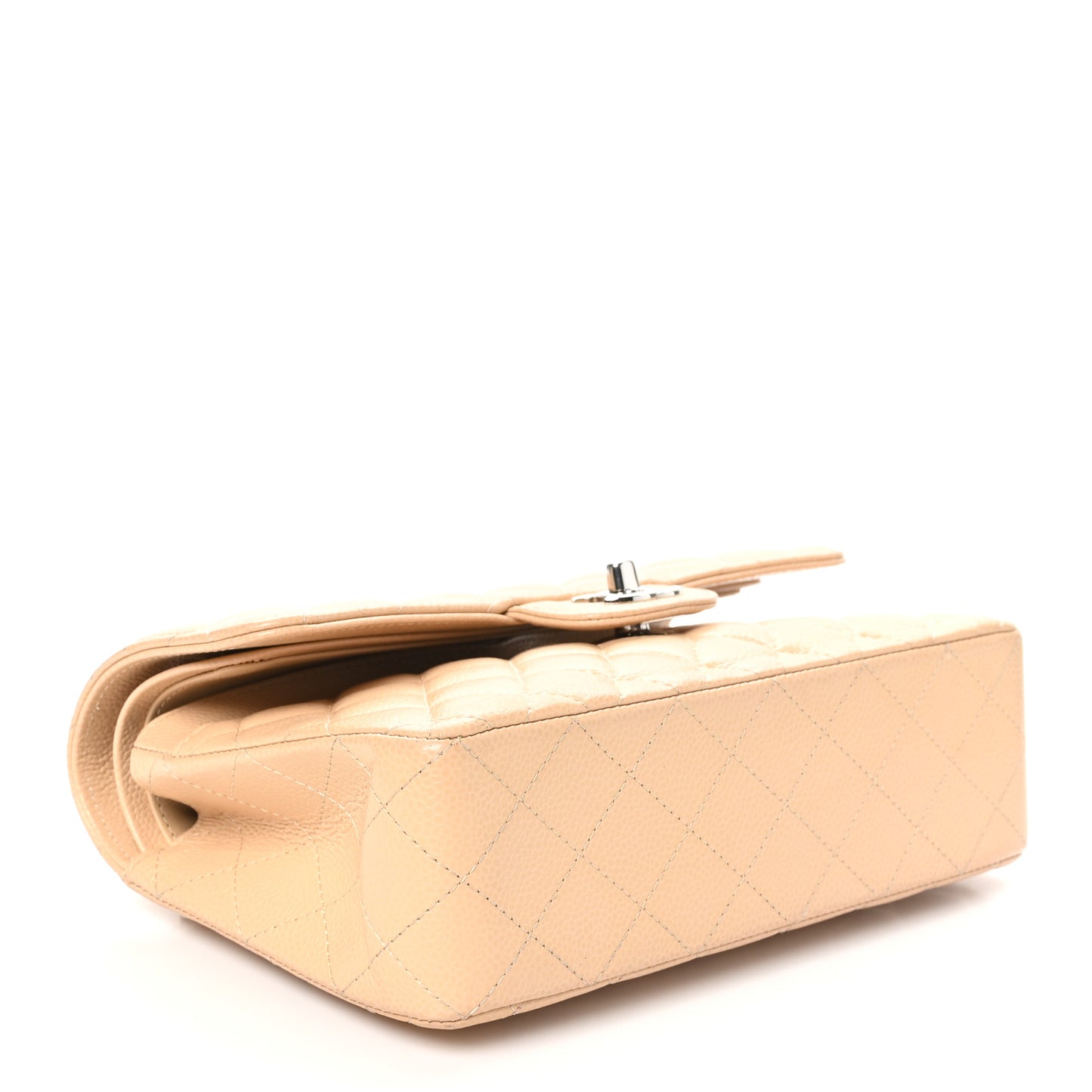 Caviar Quilted Small Double Flap Beige