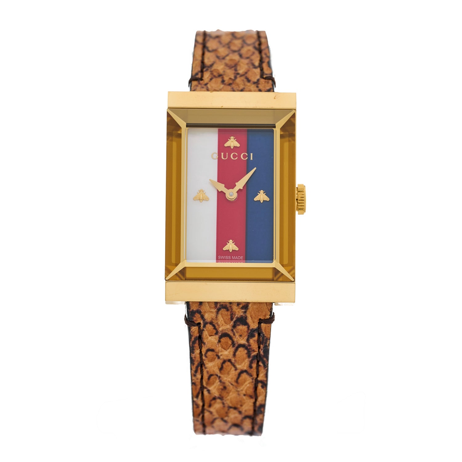 Gucci Stainless Steel Lizard Mother of Pearl 21mm Web G-Frame Quartz Watch Blue 1 of 4