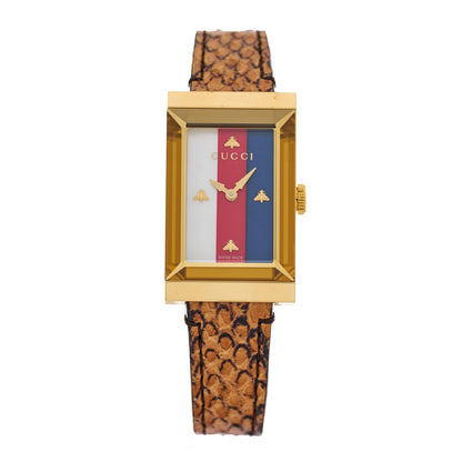 Gucci Stainless Steel Lizard Mother of Pearl 21mm Web G-Frame Quartz Watch Blue 1 of 4