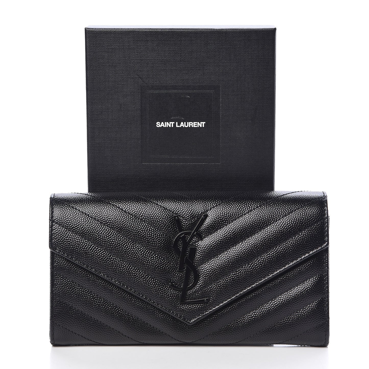 Grain De Poudre Matelasse Chevron Monogram Flap Wallet Black