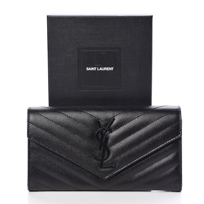 Saint Laurent Grain De Poudre Matelasse Chevron Monogram Flap Wallet Black 8 of 8