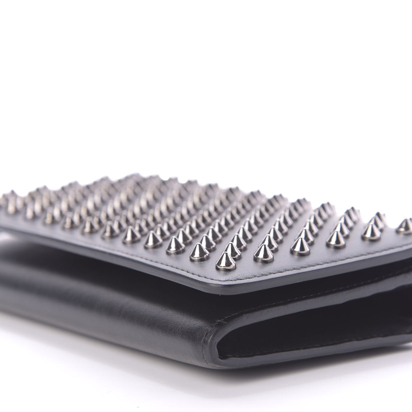 Calfskin Macaron Spiked Flap Wallet Black