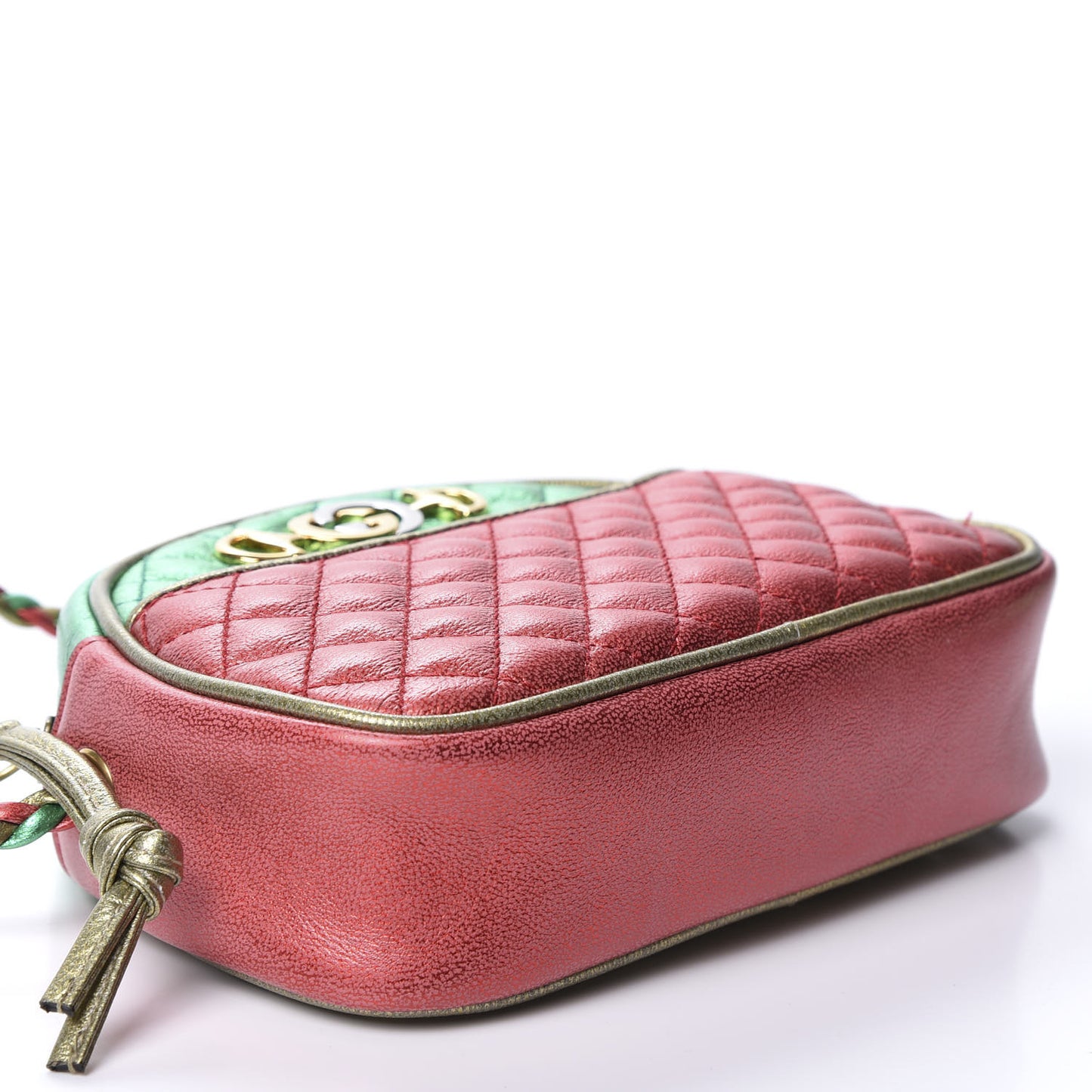 Laminated Nappa Trapuntata Mini Zumi Dome Shoulder Bag Rosso Jasmine Green Rame