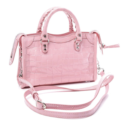 Balenciaga Patent Crocodile Embossed Classic Silver Hardware Nano City Light Pink 3 of 11