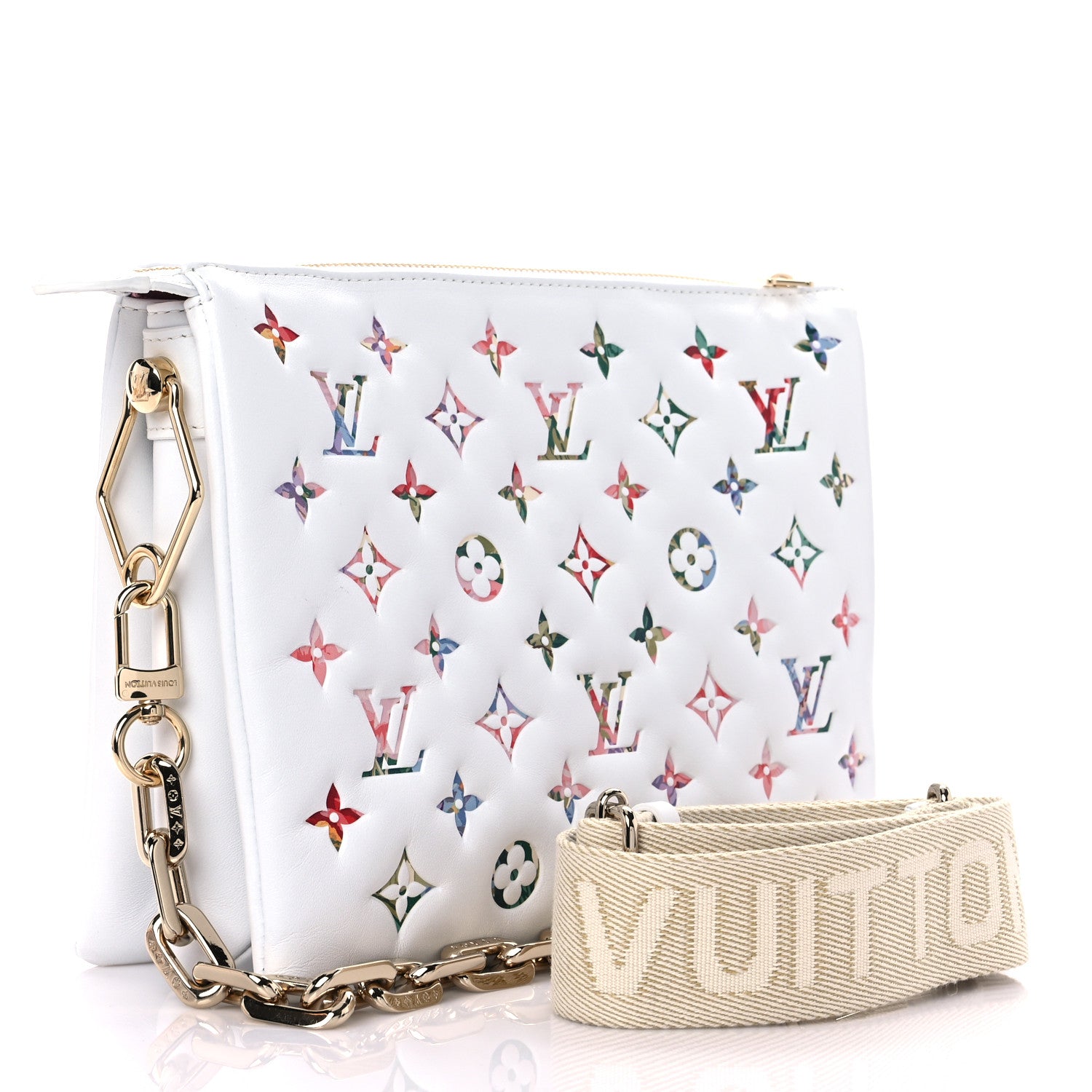 Louis Vuitton Lambskin Embossed Monogram LV Garden Coussin PM Cream 3 of 10